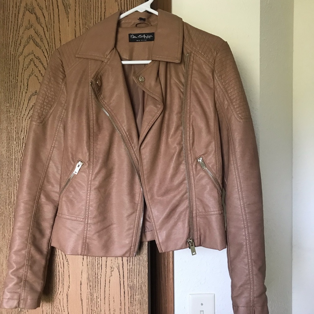 Tan miss selfridge leather jacket